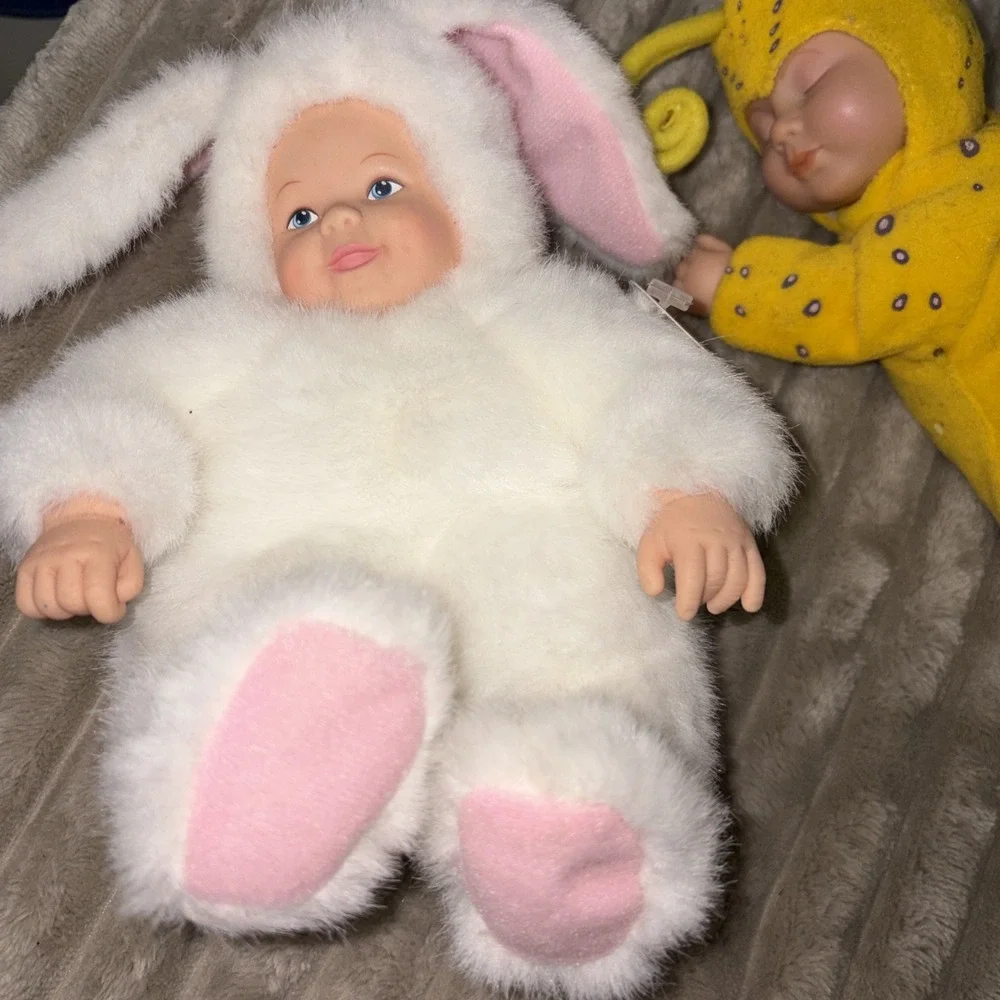 Vintage Anne Geddes Baby‎ Bunny Doll White Easter + Butterfly Bean Filled
